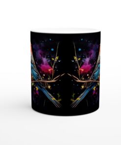 Färgsprakande Fågel Mugg – Konstnärlig Vit Keramisk Kopp för Fågelskråksälskare