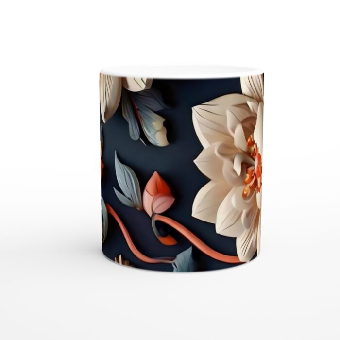 Abstrakt Blommig Keramikmugg – Konstnärlig Vit Mugg 11oz