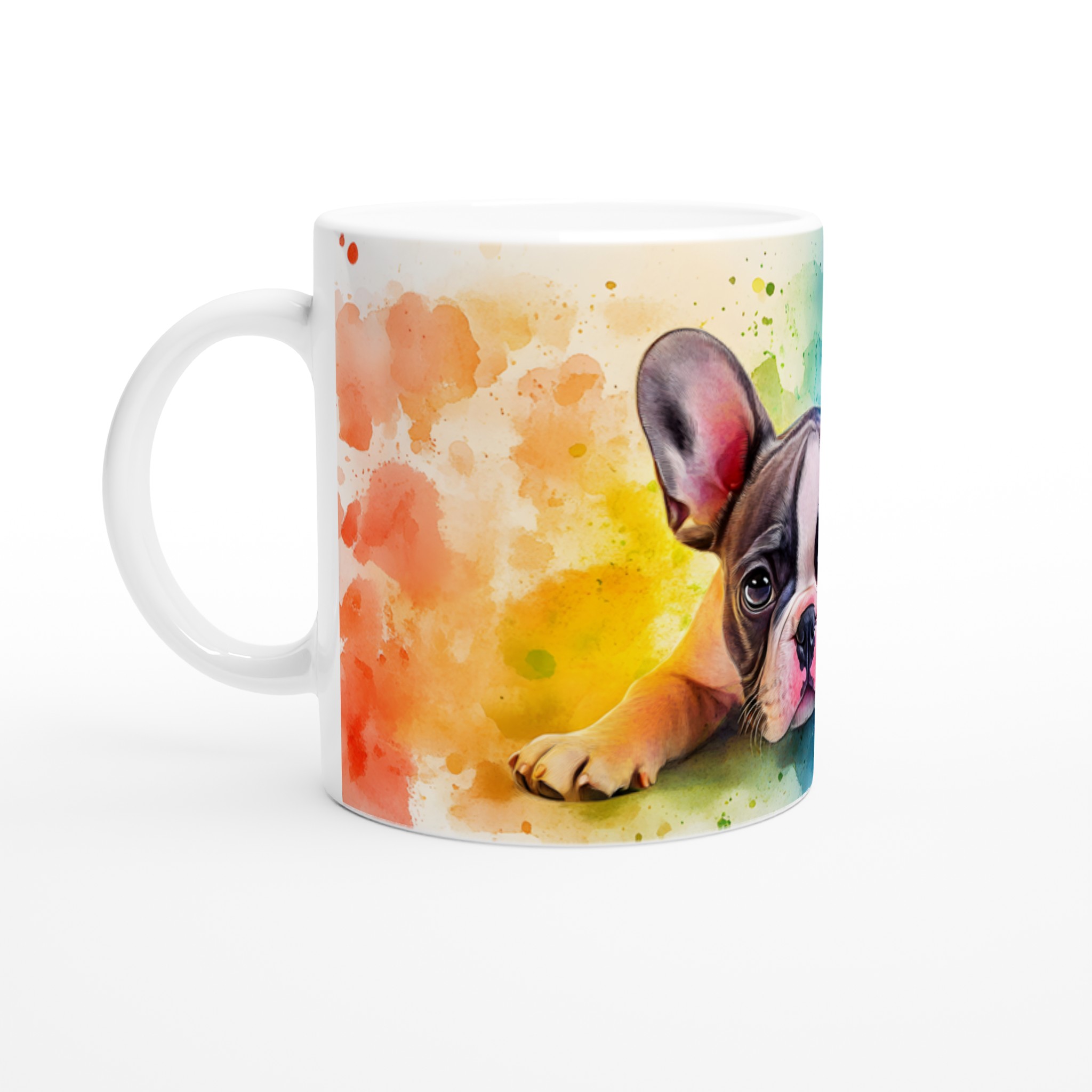 Förtjusande Fransk Bulldog Keramisk Mugg - Akvarell Splash Design, 11oz