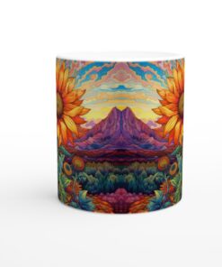 Psykedelisk Solros Mugg - Färgstark Keramisk Kaffekopp med Levande Konsttryck