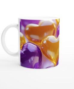 Vit 11oz keramisk mugg med glänsande hjärtan – Perfekt för att sprida kärlek