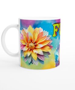 Färgglad 'FUN' Keramisk Mugg – Psykedelisk Blomsterglädje för din Fikapaus