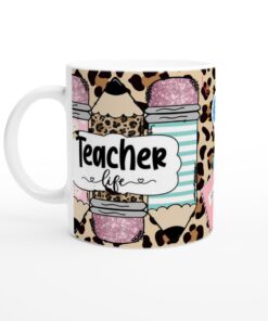 Teacher Life Glitter Mugg – Leopardmönstrad keramikmugg för vardagens hjältar