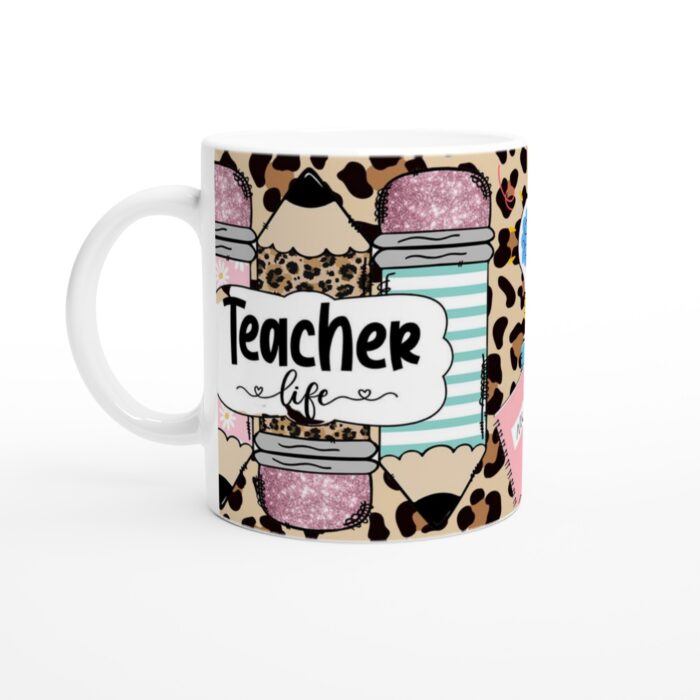 Teacher Life Glitter Mugg – Leopardmönstrad keramikmugg för vardagens hjältar