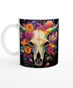 Keramisk mugg – Blomstrande Dödskalle med Levande Färger