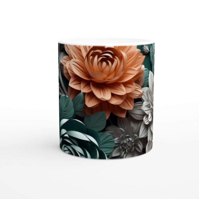 Konstnärlig Blomster Mugg - Vit Keramik med Levande 3D-Tryck