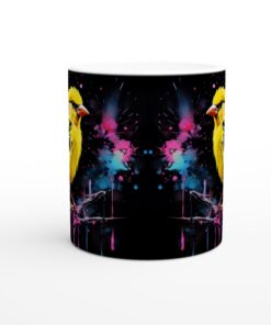 Färgexplosion Gul Fågel Keramisk Mugg - Levande Konst för Dina Drycker