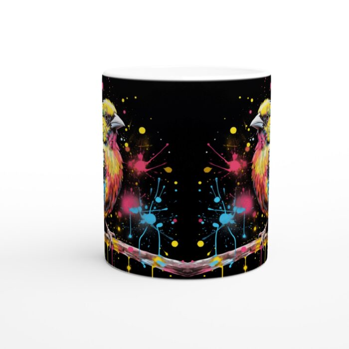 Färgsprakande Fågel Mugg – Keramisk 11oz Kaffemugg med Graffiti-inspirerat Tryck