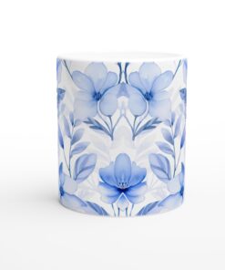 Akvarellblå Blommor Keramisk Mugg - 11oz Vit Kvalitetsmugg med Elegant Akvarelldesign
