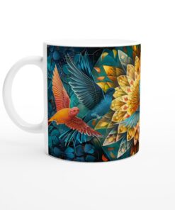 Färgglad Mandala Fågel Mugg - Vit 11oz Keramisk Mugg med Vibrerande Konsttryck