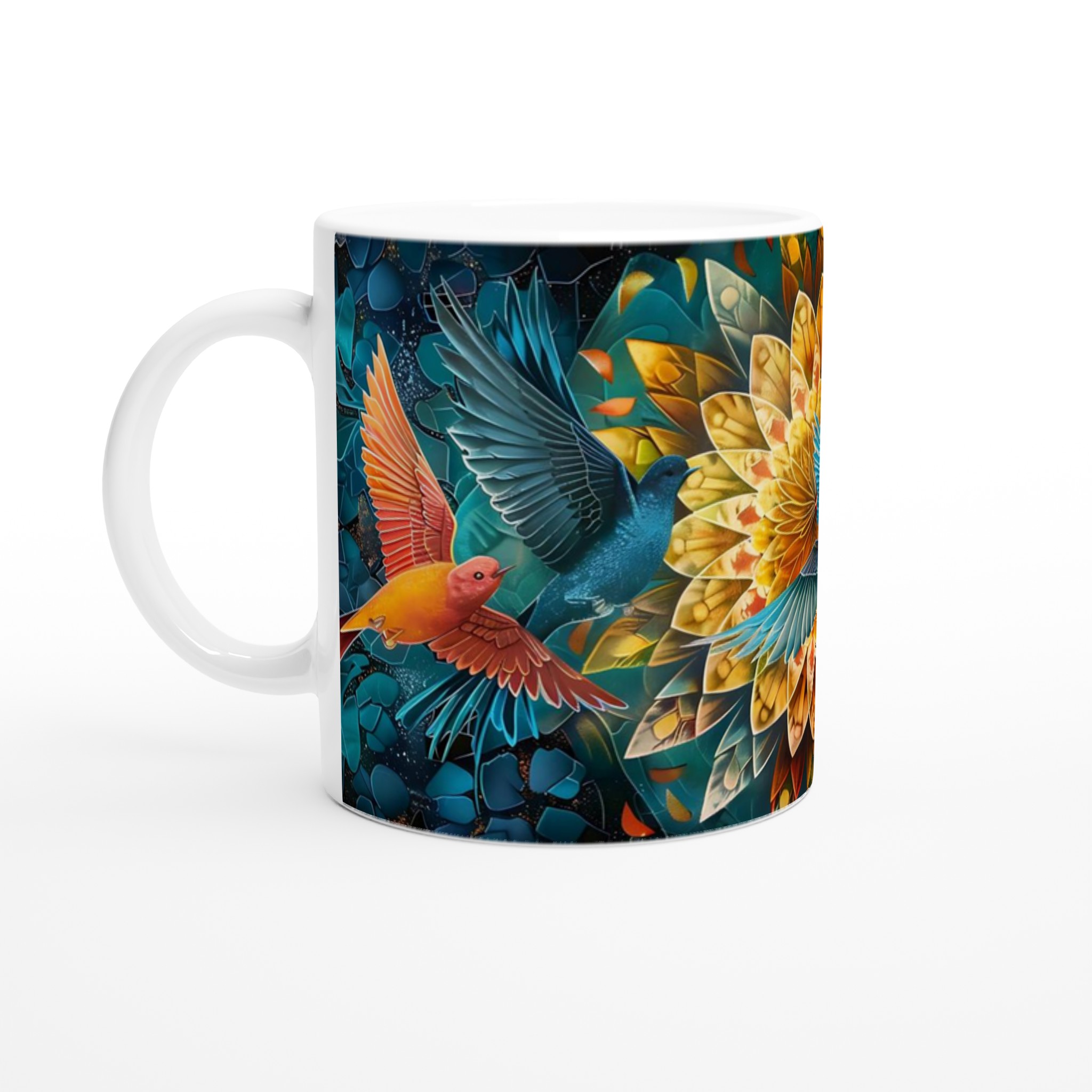 Färgglad Mandala Fågel Mugg - Vit 11oz Keramisk Mugg med Vibrerande Konsttryck
