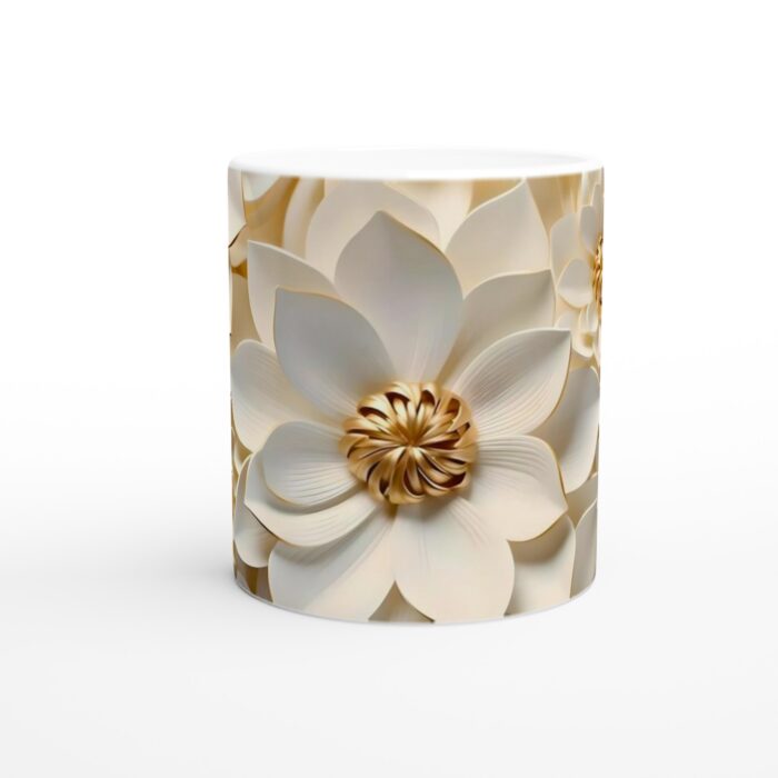 Lyxig Vit & Guld Blommig 11oz Keramisk Mugg – Elegant Design för Kaffeälskare