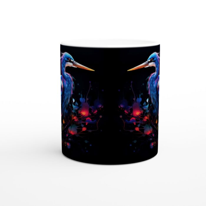Abstrakt Neonhäger Keramikmugg - Livfull 11oz Kaffekopp med Färgstark Fågelkonst