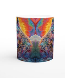 Mångfärgad Varg Keramisk Mugg 11oz - Psykedelisk Skogsdesign