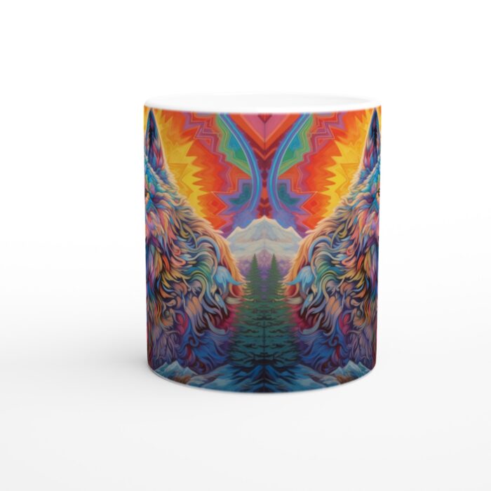 Mångfärgad Varg Keramisk Mugg 11oz - Psykedelisk Skogsdesign