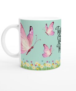 Keramisk mugg – 'Teacher Gonna Teach' med lekfulla fjärilar och blommor – Perfekt lärarpresent