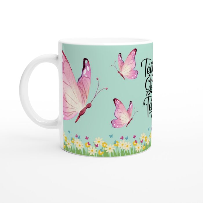 Keramisk mugg – 'Teacher Gonna Teach' med lekfulla fjärilar och blommor – Perfekt lärarpresent