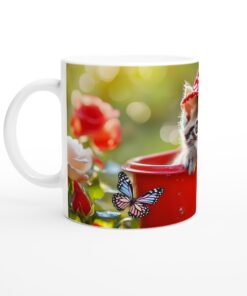 Söt kattunge i svamp-hatt Keramisk Mugg - Vit 11oz, Perfekt Present