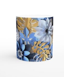 Tropisk Dröm Keramisk Mugg – Blå, Guld & Vit Design för Kaffe- och Teälskare