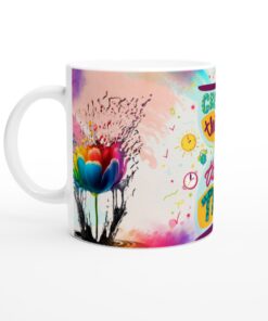 Keramisk Mugg – "Great Things Take Time" – Konstnärlig Färgexplosion för Kreativa Själarl