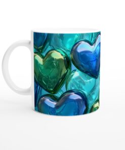 Kärlekens skimrande hjärtan: Keramisk Mugg med blågröna toner