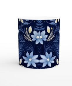 Nattblå Blomstermönster Keramisk Mugg - Drick ditt morgonkaffe i en drömsk blomsterträdgård