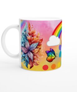Keramisk mugg – Drömsk Regnbågsdesign med Fjärilar och Akvarellblommor för en färgstark vardag
