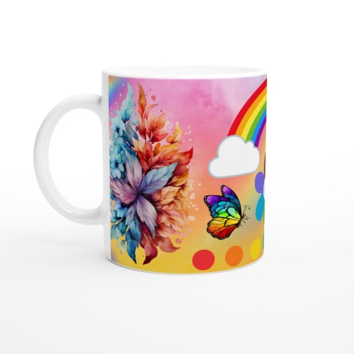 Keramisk mugg – Drömsk Regnbågsdesign med Fjärilar och Akvarellblommor för en färgstark vardag