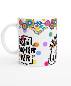 Mugg – Bästa Läraren Någonsin – Lärarpresent med färgglada blommor & inspirerande citat