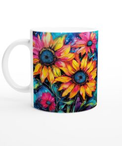 Keramisk Mugg – Konstnärliga Solrosor i Akvarell | Färgexplosion för Kaffe & Te
