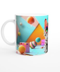 Cool Katt med Solglasögon - Trendig Vit 11oz Keramisk Mugg