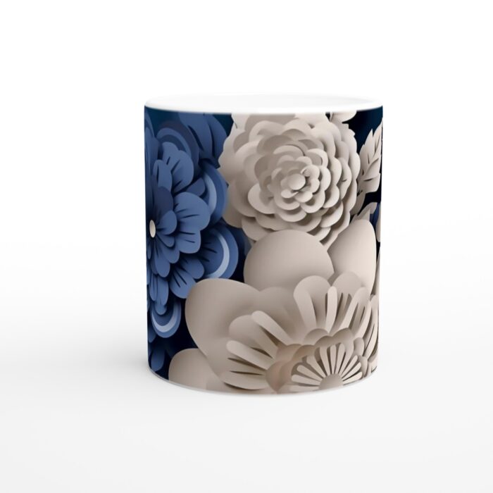 Konstnärlig Blomster Mugg - Exklusiv Blå och Vit Papperskonst Design
