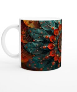 Mugg "Mandala Blom" – Konstrastrik Keramikmugg 11oz med Marina och Röda Toner