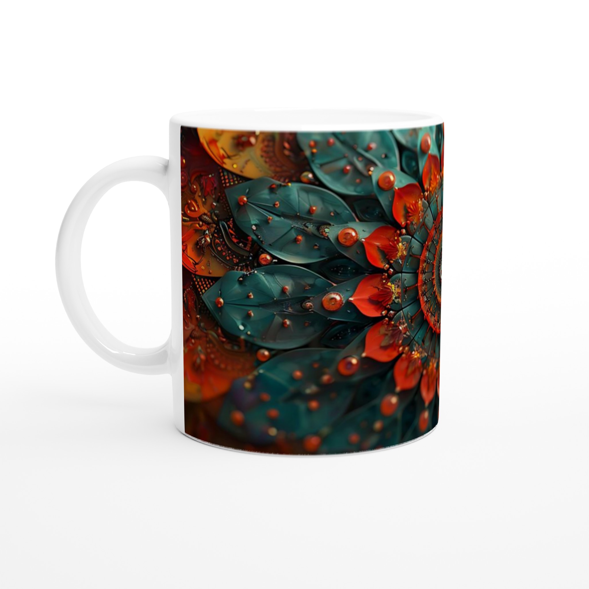 Mugg "Mandala Blom" – Konstrastrik Keramikmugg 11oz med Marina och Röda Toner