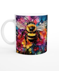 Buzzing Blossom Keramisk Mugg – Färgglad Vardagsfavorit med Akvarellbin