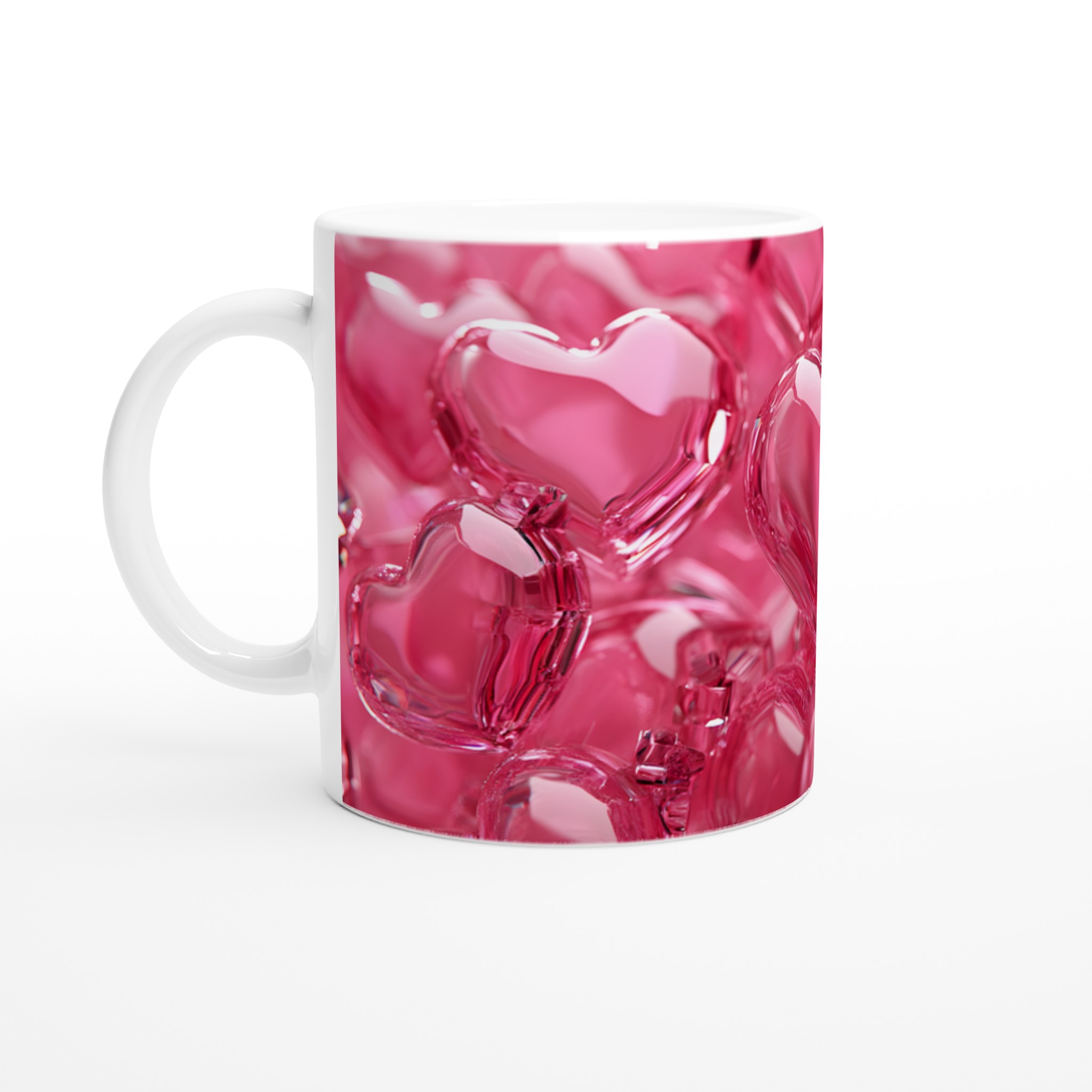 Kärleksfull Rosa Glasmugg - Vit 11oz Keramisk Mugg för Romantiska Stunder