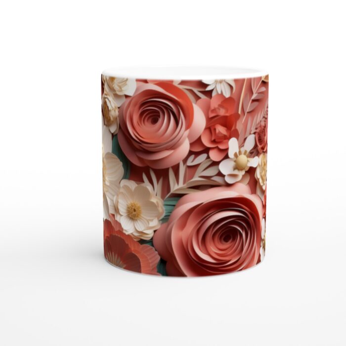 Elegant Korall & Kräm Blomster Keramikmugg - 11oz Designmugg för Kaffe, Te & Varm Choklad