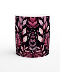 Lyxig Rosablads-mugg: Elegant Keramisk Kaffekopp med Mörkt Floral Mönster – 11 oz