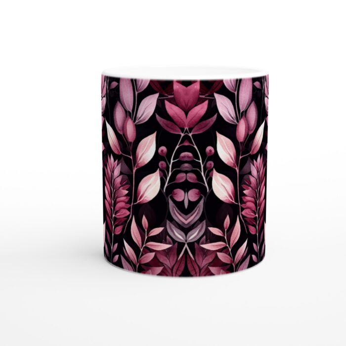 Lyxig Rosablads-mugg: Elegant Keramisk Kaffekopp med Mörkt Floral Mönster – 11 oz