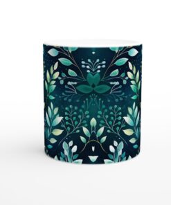Förlorad i Naturen: Blågröna Akvarellblad 11oz Keramisk Mugg