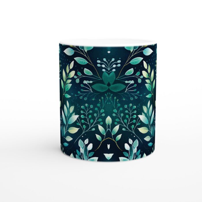 Förlorad i Naturen: Blågröna Akvarellblad 11oz Keramisk Mugg
