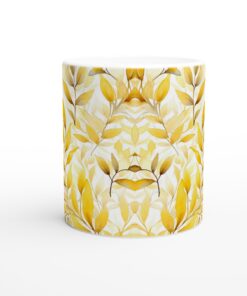 Gyllene Höstlöv Keramisk Mugg - 11oz Vit Kopp med Akvarellmönster