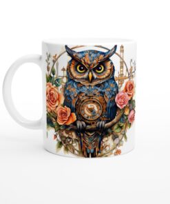 Uggla i Steampunkstil - Keramisk Mugg med Färgstarkt Konstverk