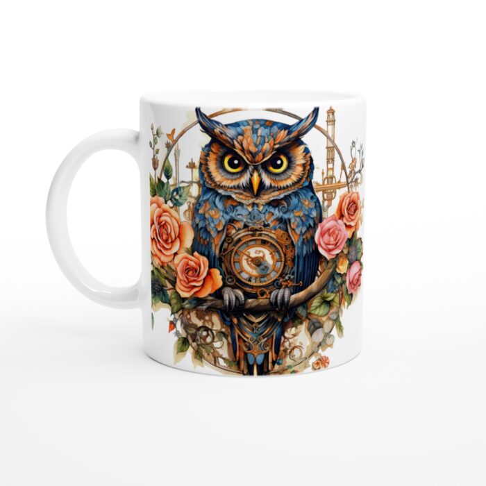 Uggla i Steampunkstil - Keramisk Mugg med Färgstarkt Konstverk