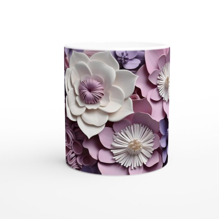 Lilablommig Keramikmugg 11oz - Konstfull Design i Vitt, Rosa & Lila