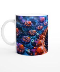 Abstrakt Fraktal Spiral Mugg - Levande Blå och Orange Design - Vit 11oz Keramisk Mugg
