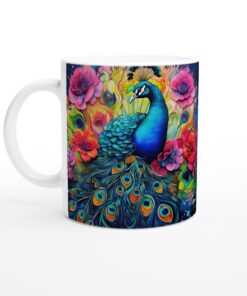 Påfågel & Tropiska Blommor – Livfull Keramisk Mugg för Konstälskare