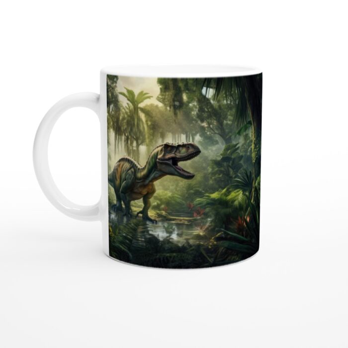 Dinosaurie i Urskogen Keramisk Mugg – Drick med en T-Rex! En Unik Vardagsfavorit.