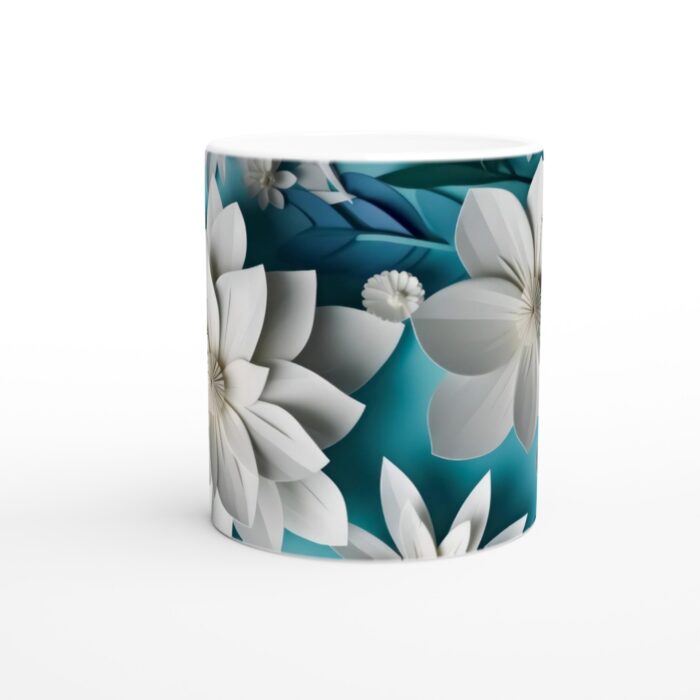 Vit 11oz keramisk mugg med lugnande akvarellblommönster