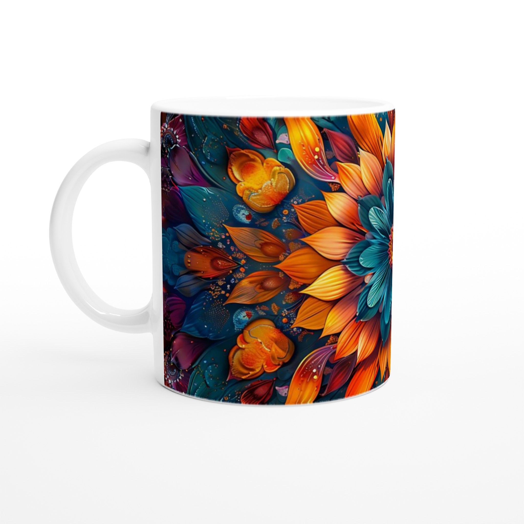 Abstrakt Blommig Keramikmugg - Livfull Konst för Kaffe- & Tebruk (11oz)